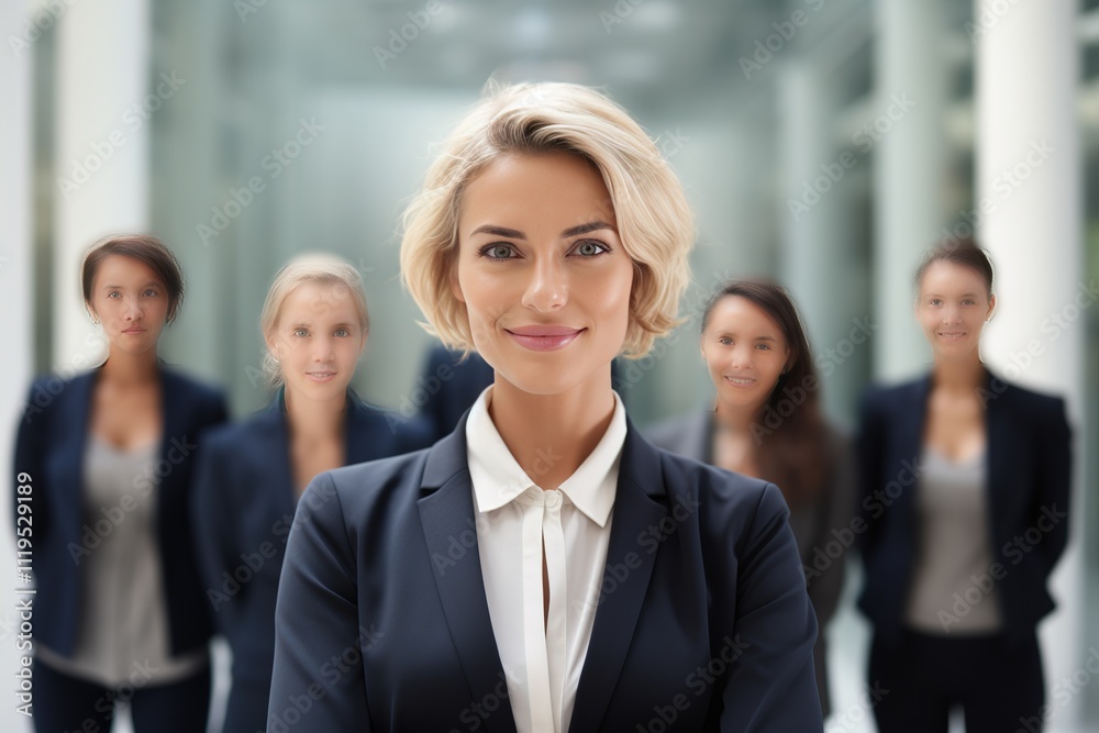 Elderly female business boss standing befor office workers in a team portrait representing success and human resources. Elderly female business boss standing befor office workers in a team portrait representing success and human resources.