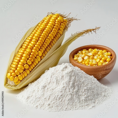 Isolated fresh corn flour a natural ingredient for health recipes and culinary delights, white background