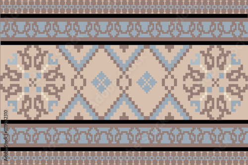 Art Abstract with Pixel Art Designs. Traditional Cross Stitch needlework. Geometric Ethnic Pattern, Embroidery, Textile Ornamental, Fabric, Hand Stitch Pattern, Cultural Stitching Pixel Art