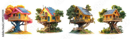 Colorful Treehouse Designs with Solar Panels