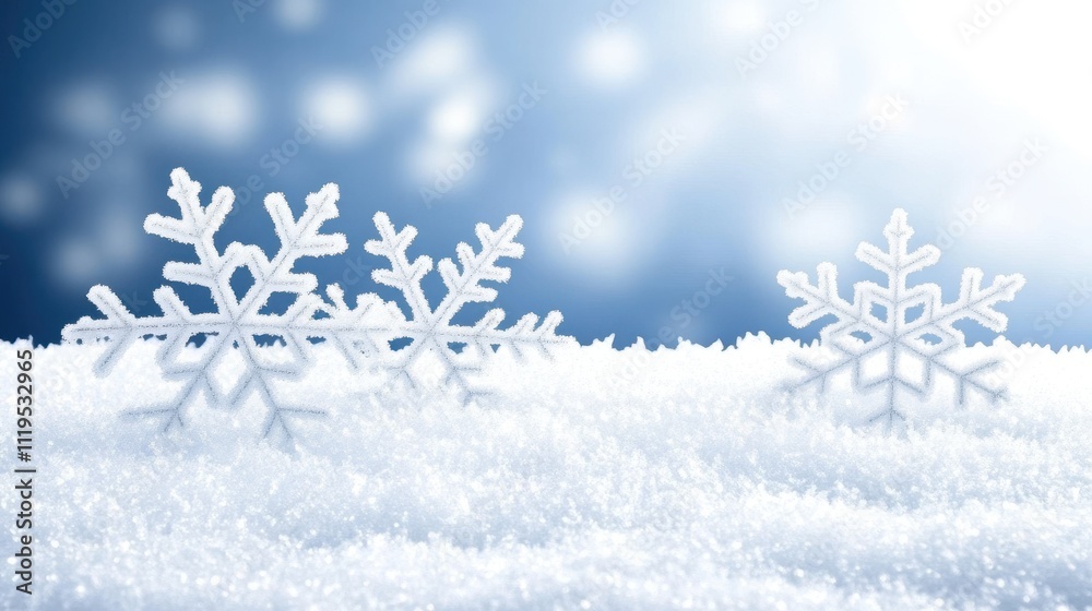 Beautifully Detailed Snowflakes on Soft White Snow with a Blurred Blue Background Creating a Serene Winter Atmosphere for Seasonal Themes and Designs Beautifully Detailed Snowflakes on Soft White Snow with a Blurred Blue Background Creating a Serene Winter Atmosphere for Seasonal Themes and Designs