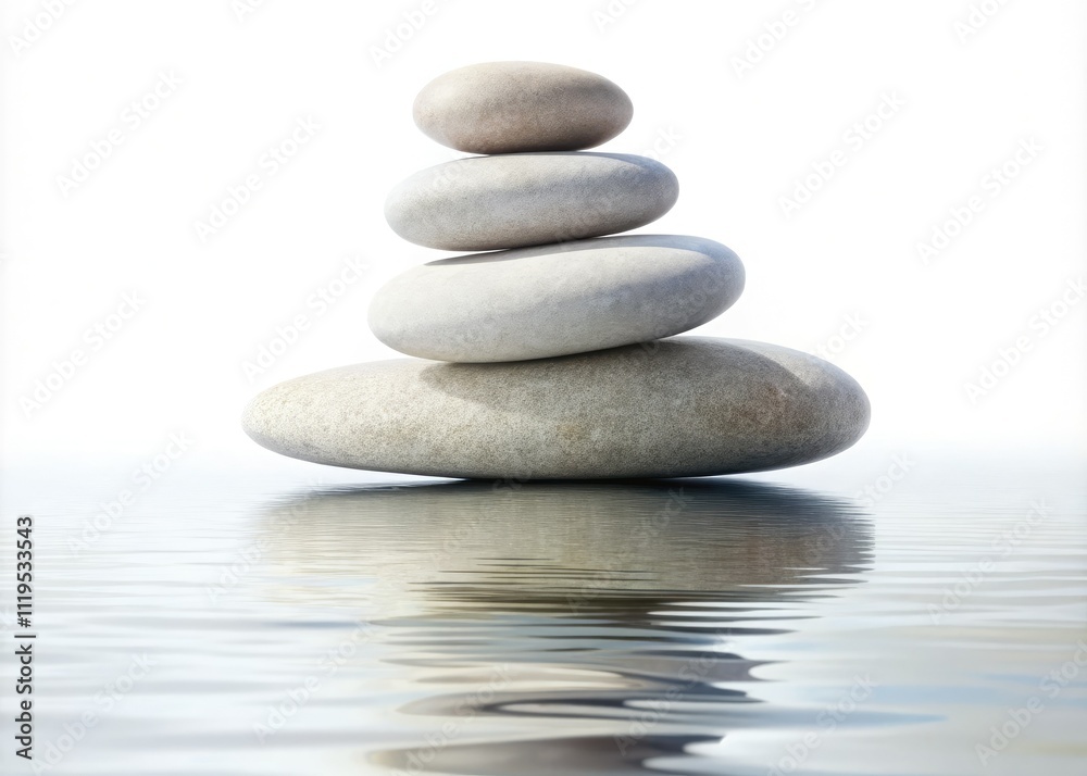 Smooth Stones Stack Water Surface White Background - Zen Stones Balance Photography Smooth Stones Stack Water Surface White Background - Zen Stones Balance Photography