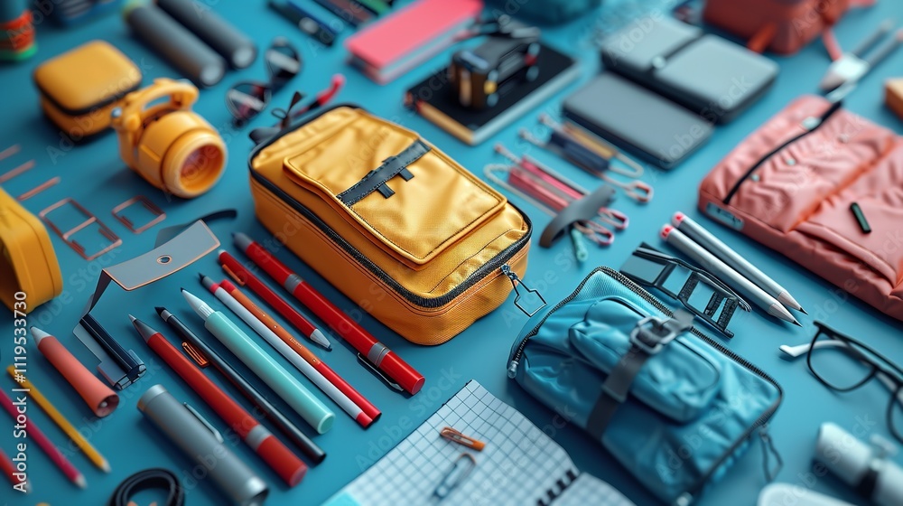Different school supplies and many accessories isolated on white background, Ai Generative.