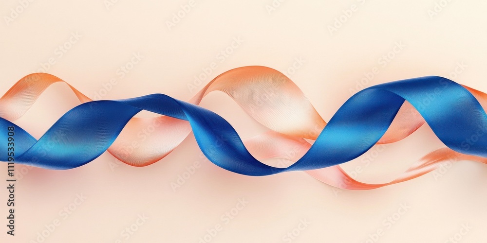 Abstract Swirling Blue and Peach Ribbons on a Light Background: Elegant Flowing Design Concept Abstract Swirling Blue and Peach Ribbons on a Light Background: Elegant Flowing Design Concept