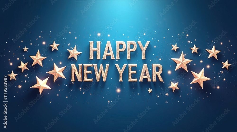 Naklejka premium A design for Happy New Year card, banner, backdrop with HAPPY NEW YEAR texts in the center, around by stars and snowflakes