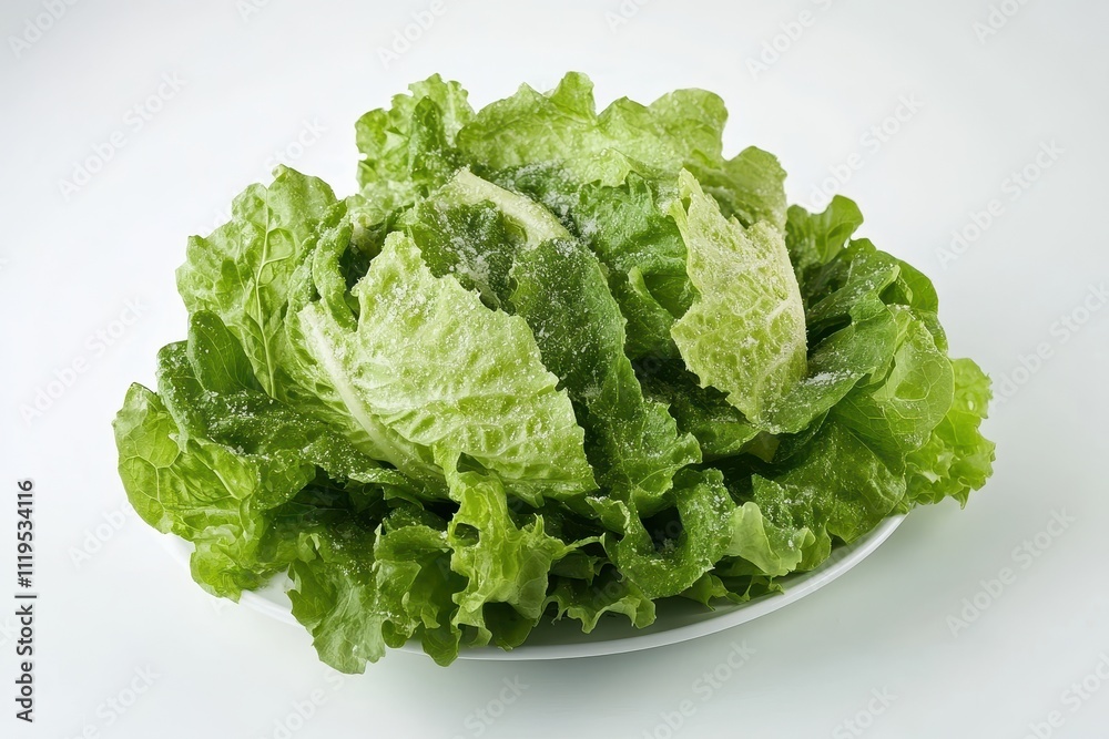 Fresh green lettuce arranged on a plate, showcasing its crisp texture and vibrant color. Fresh green lettuce arranged on a plate, showcasing its crisp texture and vibrant color.