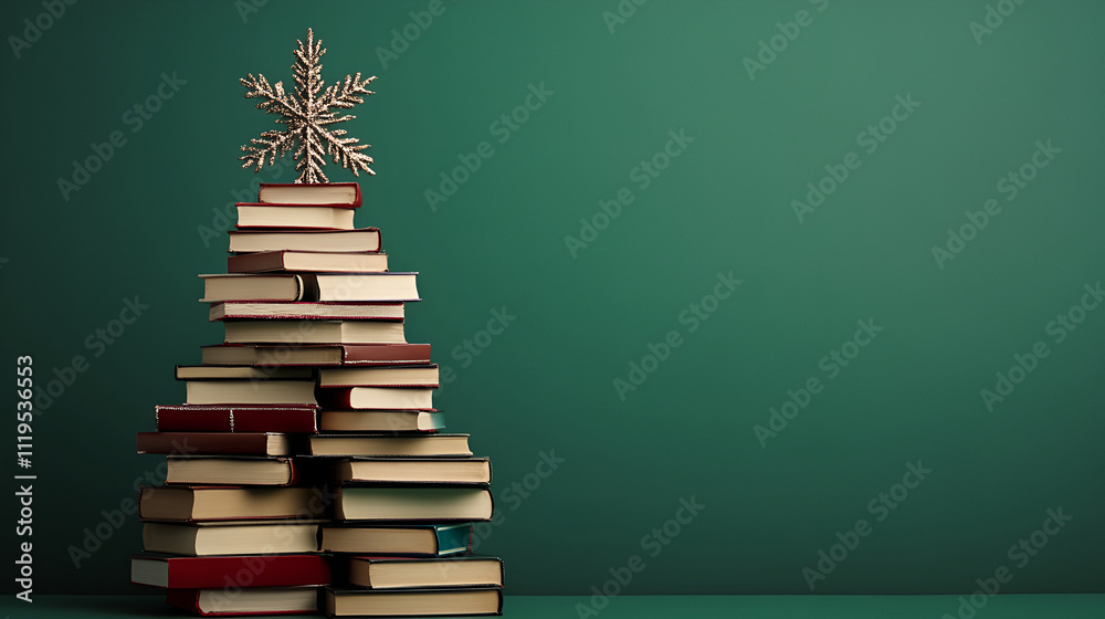 Christmas Tree made out of books on green background Christmas Tree made out of books on green background