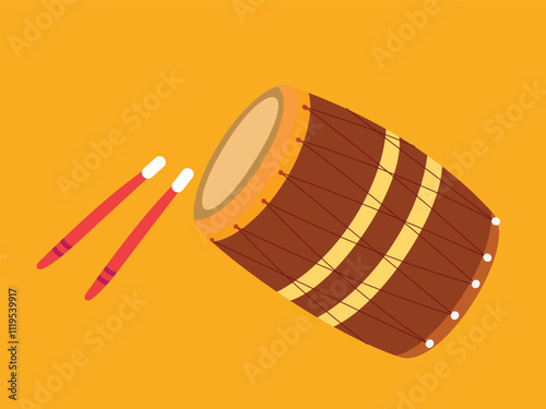 Vector Illustration for Happy Lohri. Indian traditional drum or dholak or dhol photo