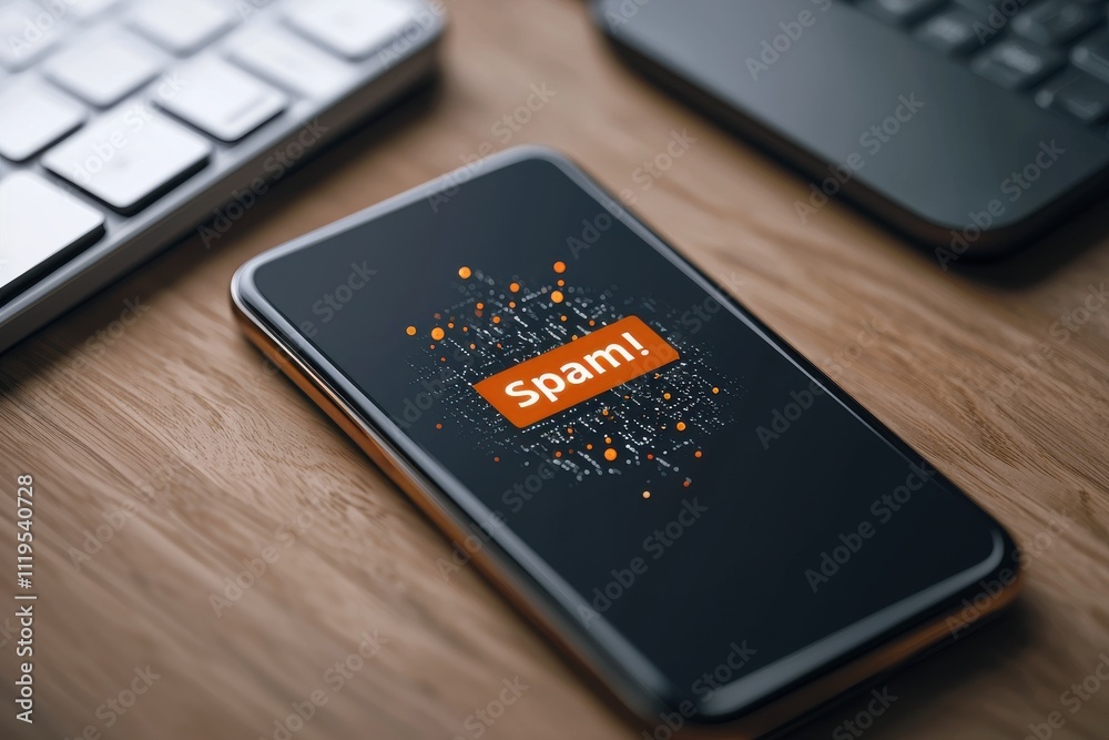 Spam call concept. A smartphone displays a Spam call concept. A smartphone displays a