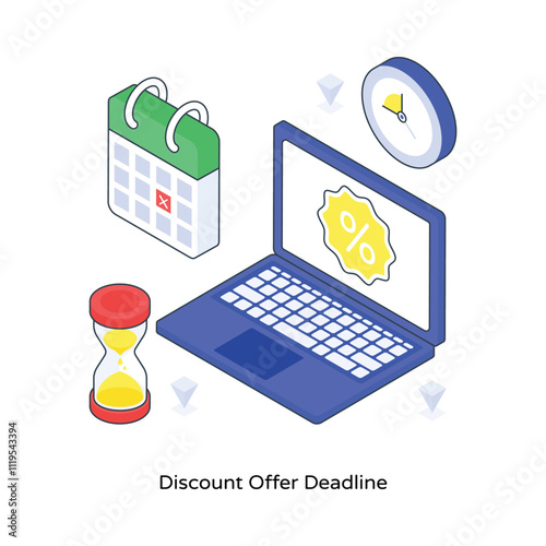 Discount Offer Deadline isometric Colored illustration. EPS File stock illustration