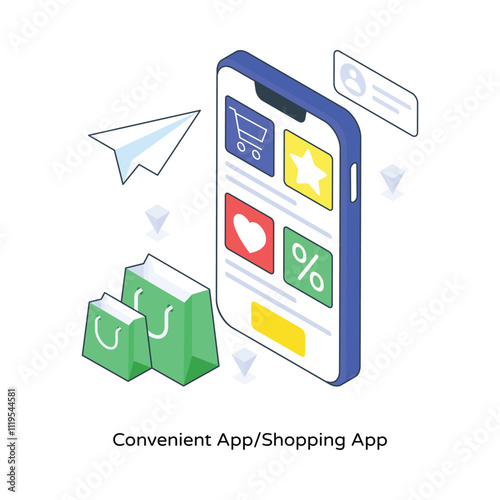 Convenient App/Shopping App isometric Colored illustration. EPS File stock illustration