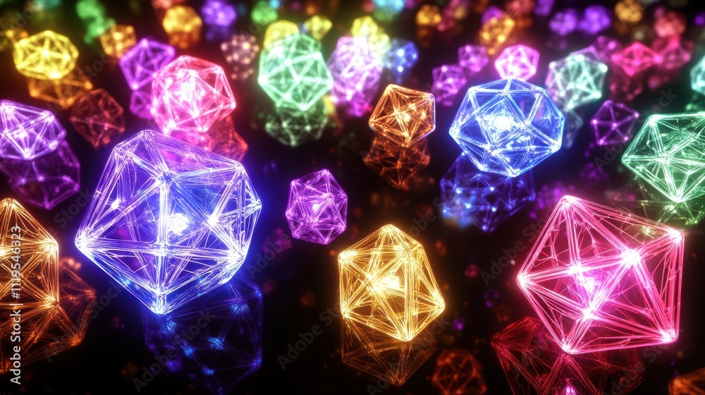 Fototapeta premium Abstract digital colorful glowing geometric shapes.