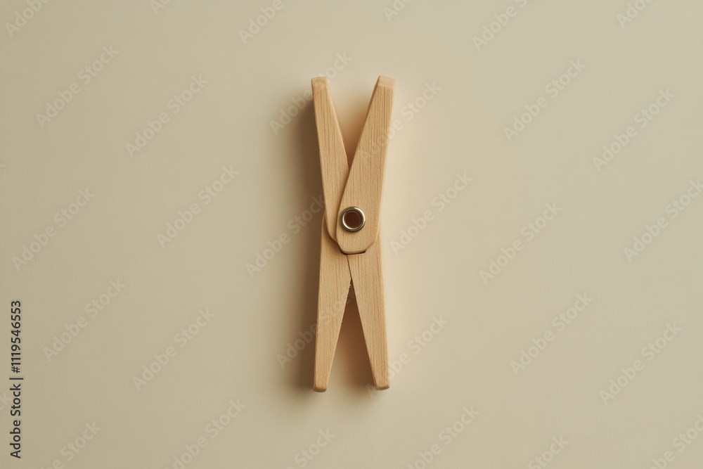 A wooden clothespin on a light-colored surface, showcasing its design and functionality in a minimalist setting A wooden clothespin on a light-colored surface, showcasing its design and functionality in a minimalist setting