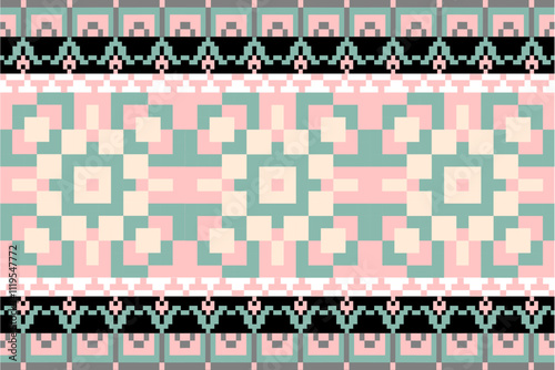 Art Abstract with Pixel Art Designs. Traditional Cross Stitch needlework. Geometric Ethnic Pattern, Embroidery, Textile Ornamental, Fabric, Hand Stitch Pattern, Cultural Stitching Pixel Art