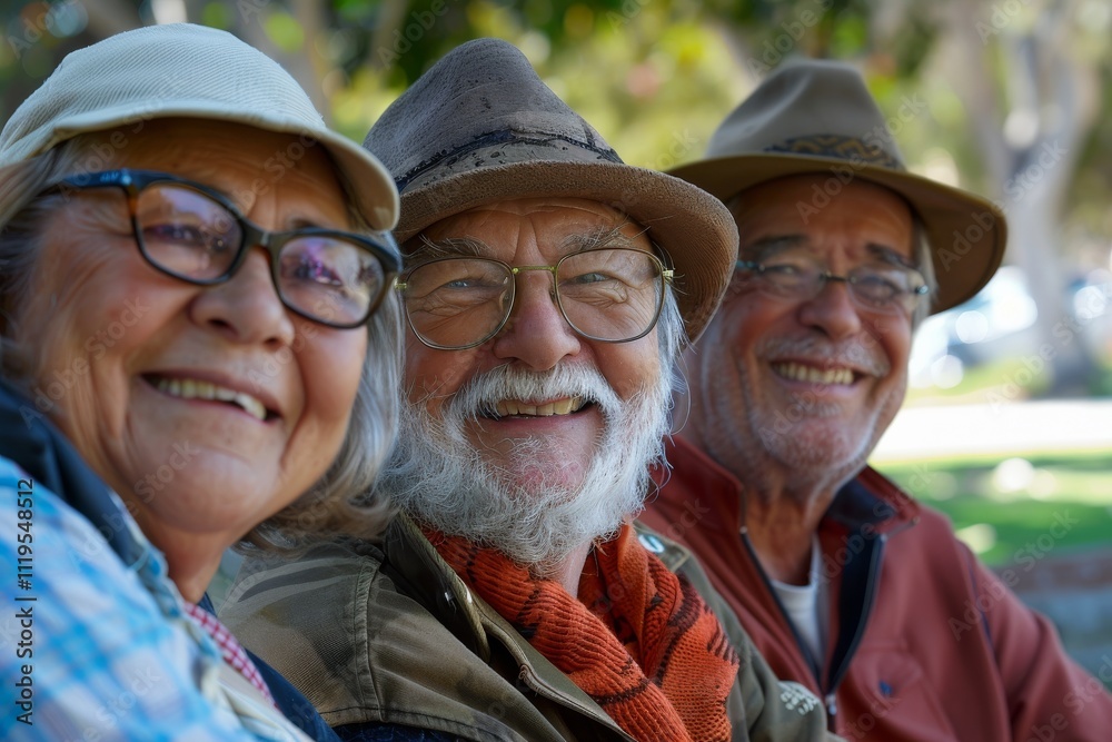 Portrait of a group of senior people in the park. Selective focus. Portrait of a group of senior people in the park. Selective focus.