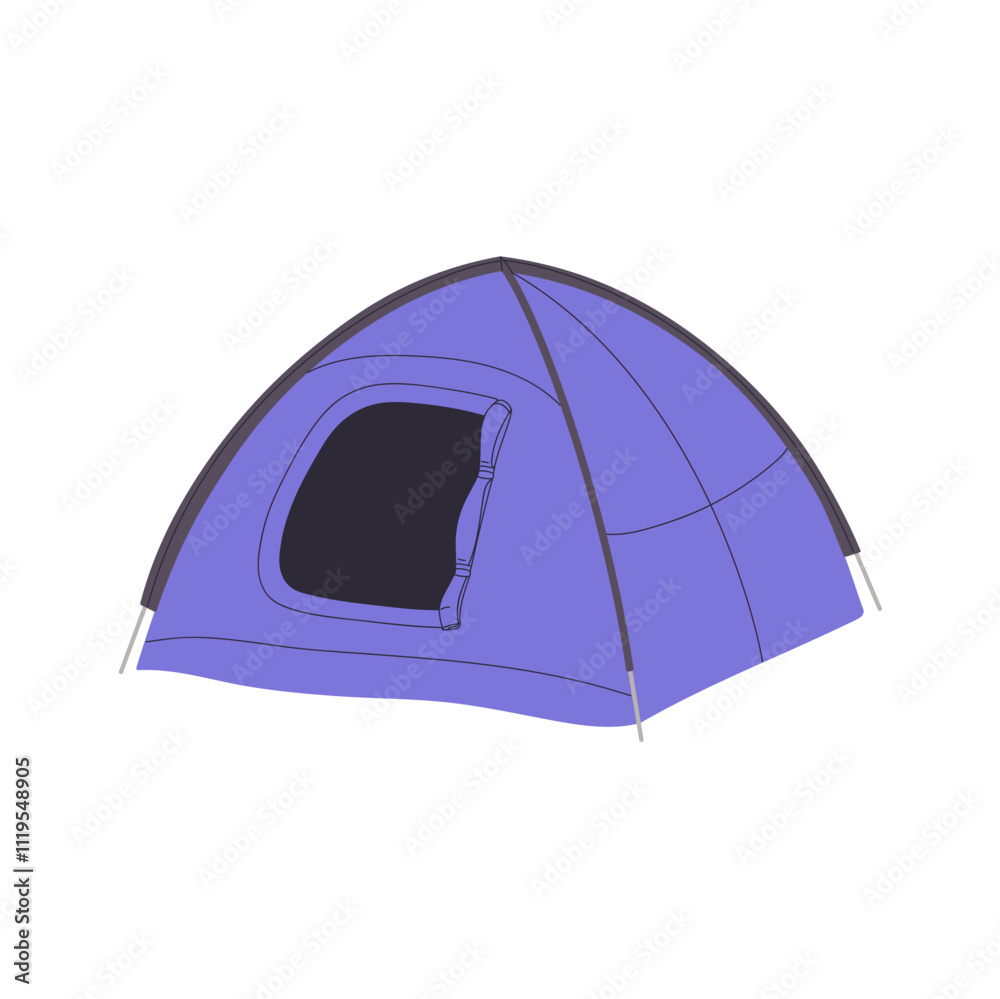 Icon of hiking tent with waterproof fabric. Trekking shelter for journey in nature. Travel tool for camping, have a rest, relax outdoor in summer. Flat isolated vector illustration on white background Icon of hiking tent with waterproof fabric. Trekking shelter for journey in nature. Travel tool for camping, have a rest, relax outdoor in summer. Flat isolated vector illustration on white background
