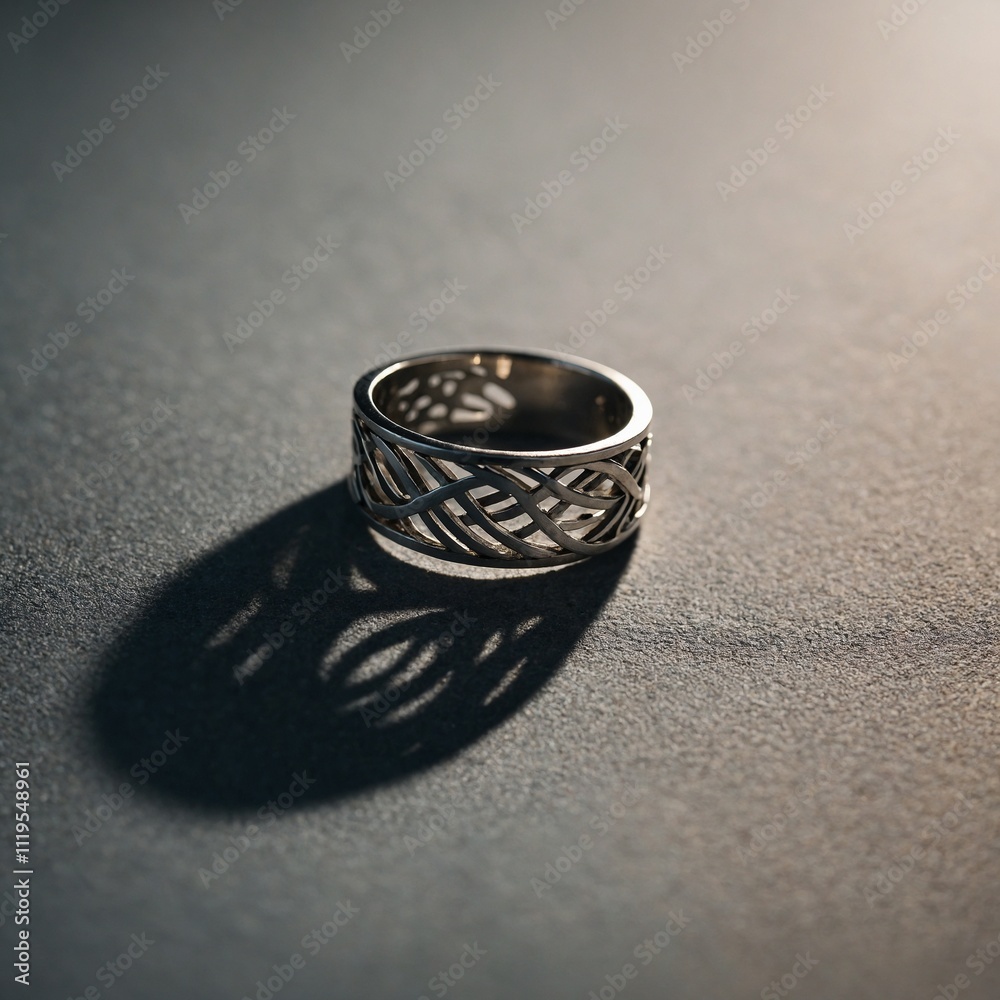 A minimalist ring casting long shadows on a geometric abstract background. A minimalist ring casting long shadows on a geometric abstract background.