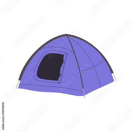 Icon of hiking tent with waterproof fabric. Trekking shelter for journey in nature. Travel tool for camping, have a rest, relax outdoor in summer. Flat isolated vector illustration on white background