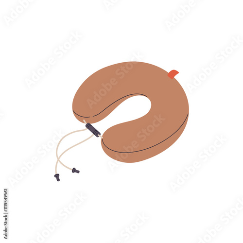 Icon of inflatable neck pillow. Comfortable trekking cushion for rest in plane. Hiking tool for sleep in travel. Fabric element to relax, nap in journey. Flat isolated vector illustration on white