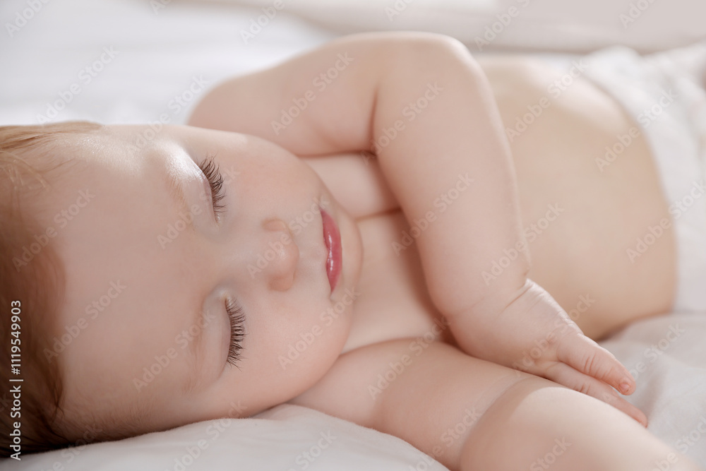 Cute little baby sleeping on bed at home Cute little baby sleeping on bed at home