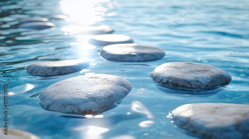 stones on the surface of the water, sun shining photo