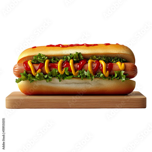 Fresh Hot Dog on a Wooden Board with Toppings