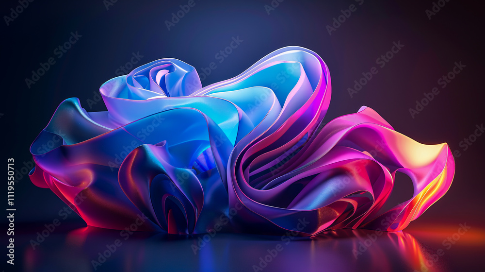 Obraz premium A 3D render showcasing an abstract colorful shape against a dark background.