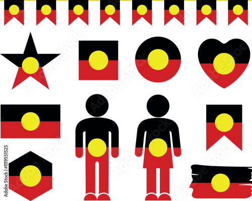 Australia aboriginal flag set. Isolated australian aboriginal flag on white background