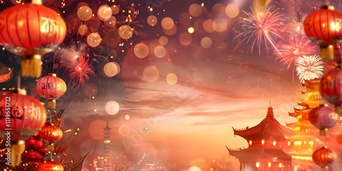 Festive Lanterns and Fireworks Display in Chinatown for Chinese New Year
