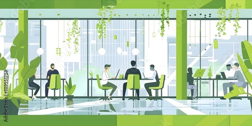 Modern Office Interior with Abundant Greenery
