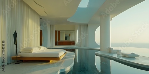 Modern Minimalist Bedroom with Panoramic Ocean View

