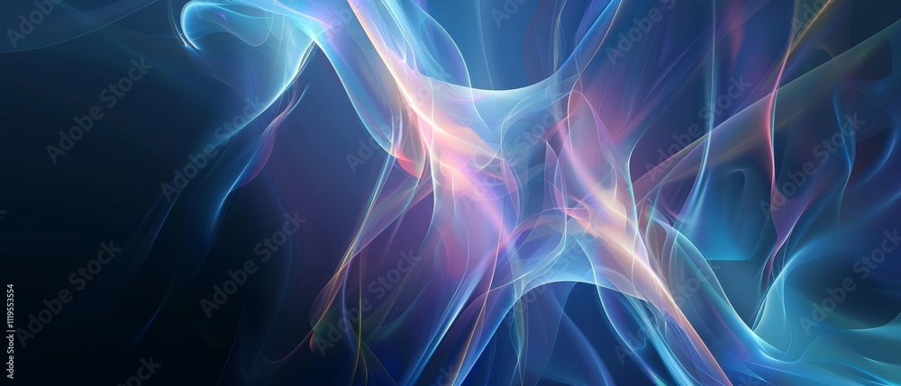 Obraz premium Ethereal ribbons of light and color swirl across a dark background, creating a mesmerizing dance of hues and soft gradients.