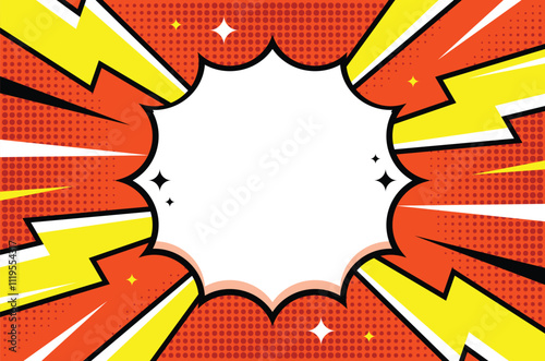 Funky Pop Art Comic Style Background with Halftone Pattern and Chat Bubbles