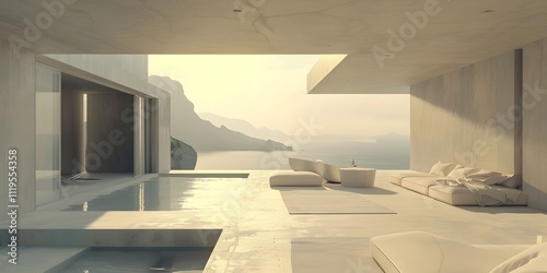Modern Minimalist Bedroom with Panoramic Ocean View
