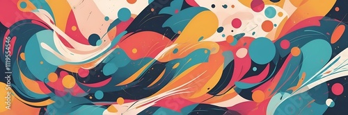 Wide abstract paint background with color circles waves wallpaper art 3:1