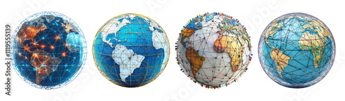 Globe Images with Network Connections on Transparent Background