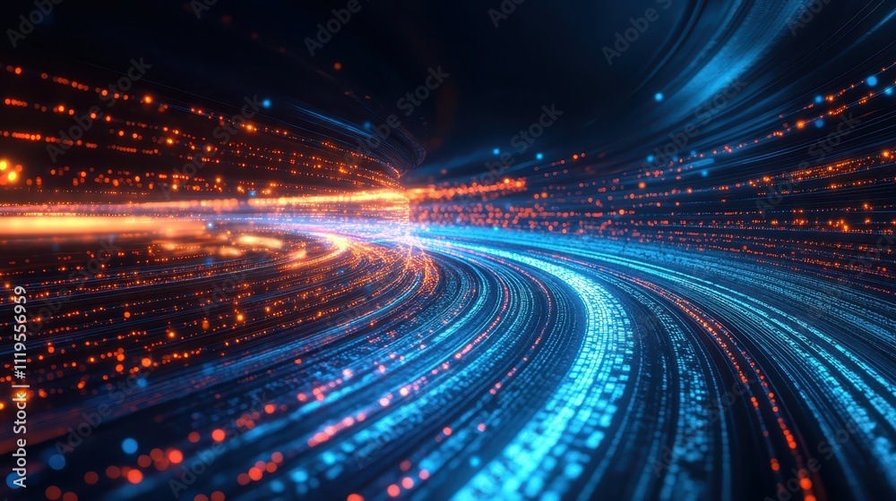 Vibrant Light Trails in Abstract Digital Landscape at Night Vibrant Light Trails in Abstract Digital Landscape at Night