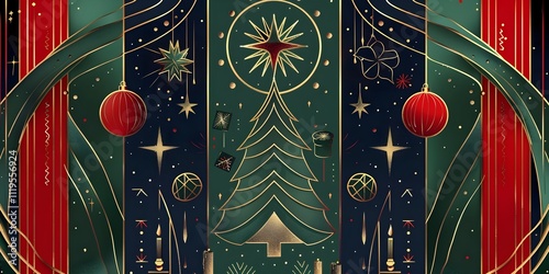 Opulent Christmas Party Invitation with Art Deco Style and Glamorous Detailing

