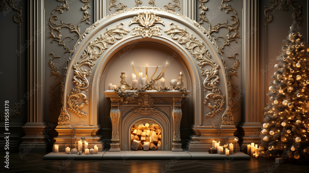 Christmas tree and illuminated light arc in the living room gate elegant decoration Christmas tree and illuminated light arc in the living room gate elegant decoration