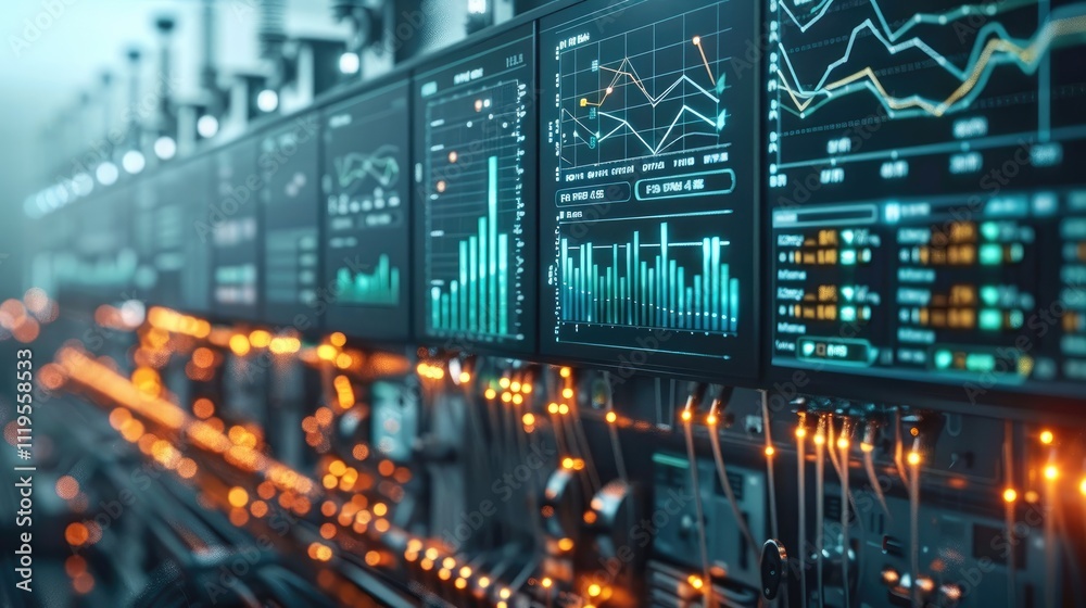 A modern energy grid simulation, peak power demand and sustainability metrics displayed on holographic monitors, professionals analyzing data. A modern energy grid simulation, peak power demand and sustainability metrics displayed on holographic monitors, professionals analyzing data.