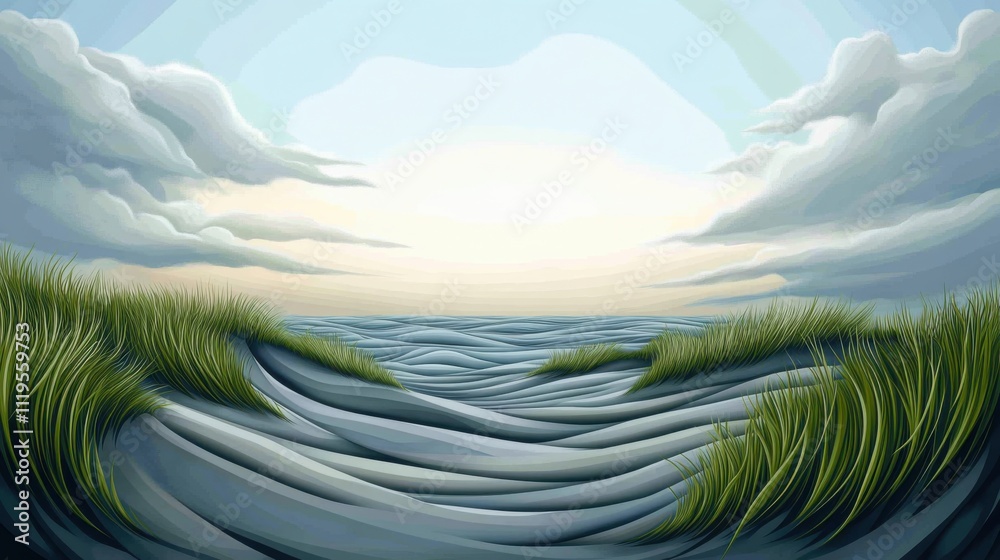 a vector art of coastal vegetation flattened by tsunami waves a vector art of coastal vegetation flattened by tsunami waves