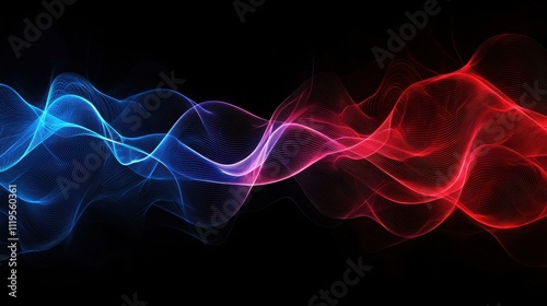 Elegant Dynamic Waves on Dark Grainy Background with Vibrant Blue and Red Colors