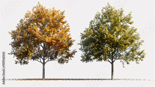 Acer negundo 'Odessanum' and Acer platanoides trees with a transparent background, 3D rendering, for illustration and architecture visualization.