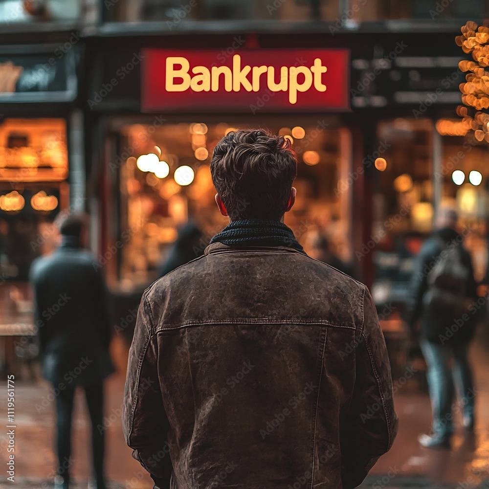 Obraz premium Bankrupt Cafe Owner Faces Economic Crisis Small Business Shuttered