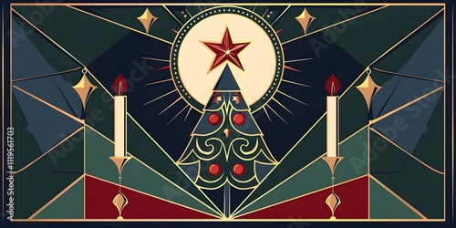 Luxury Christmas Invitation Card with Art Deco Design and Elegant Gold Accents
