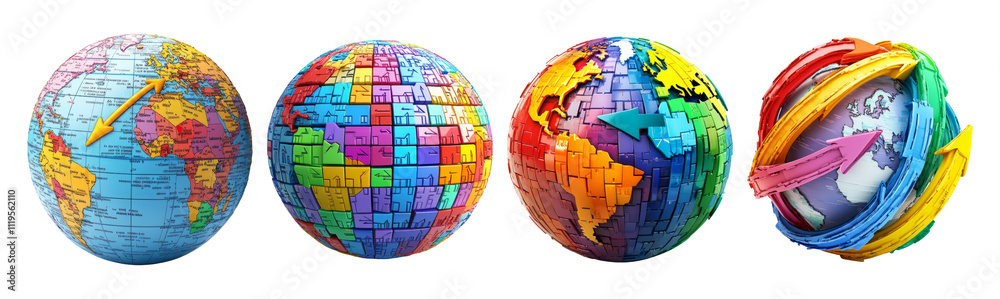Colorful Globes Isolated on a Transparent Background Colorful Globes Isolated on a Transparent Background