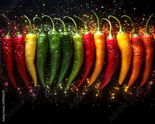 Vibrant Spectrum of Chili Peppers Arranged by Spicy Heat Levels photo