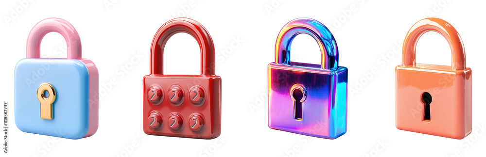 Colorful Lock Icons on Transparent Background Colorful Lock Icons on Transparent Background