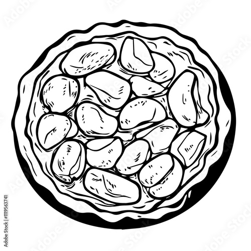 French Tarte Tatin with Caramelized Apples – An Upside-Down Pastry That's As Delicious As It Is Elegant Black Outline Vector Illustration