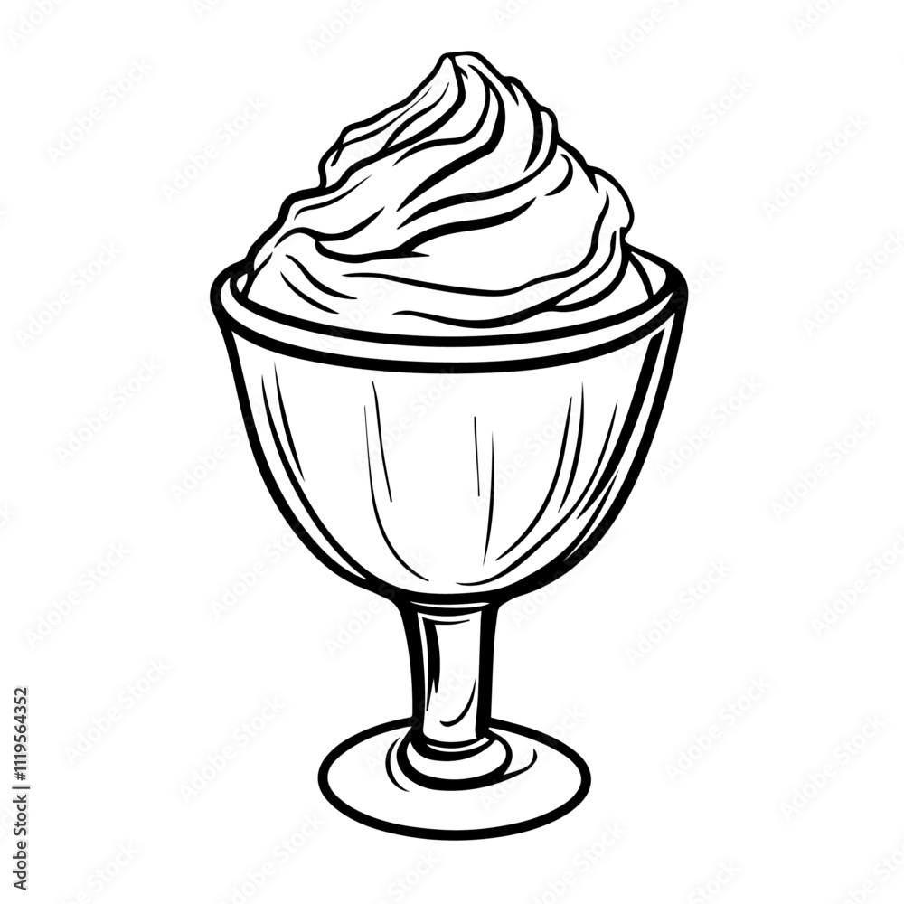 Italian Affogato with Espresso Over Gelato – A Decadent Dessert Combining Coffee and Ice Cream Black Outline Vector Illustration Italian Affogato with Espresso Over Gelato – A Decadent Dessert Combining Coffee and Ice Cream Black Outline Vector Illustration